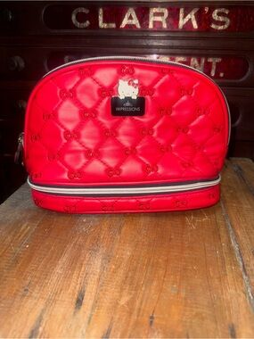 Hello Kitty Red Quilted Dual-Zip Cosmetic Pouch